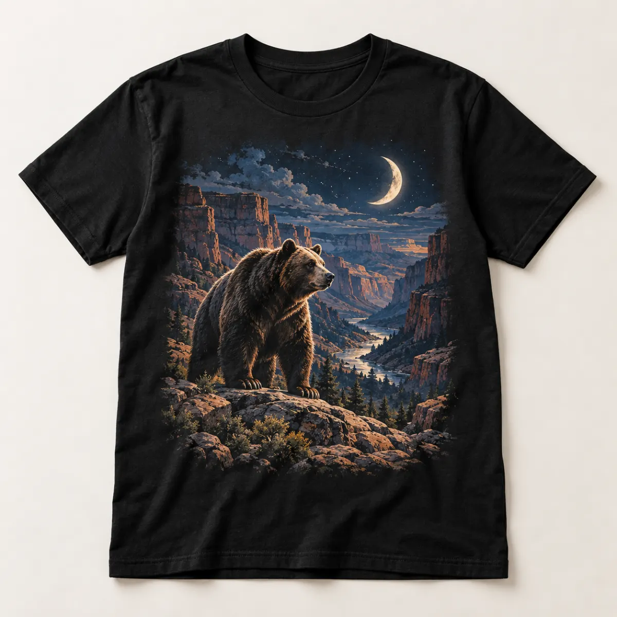 Moonlit Canyon Bear Graphic T-Shirt — main — AI design mockup