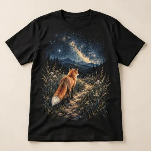 Starlit Fox Trail Graphic T-Shirt — main — AI design mockup