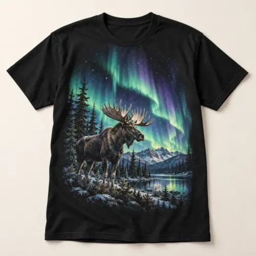 Northern Lights Moose Graphic T-Shirt — main — AI design mockup