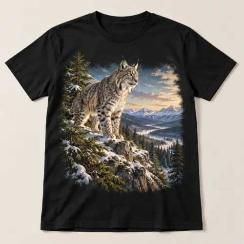 Cedar Ridge Lynx Graphic T-Shirt — main — AI design mockup