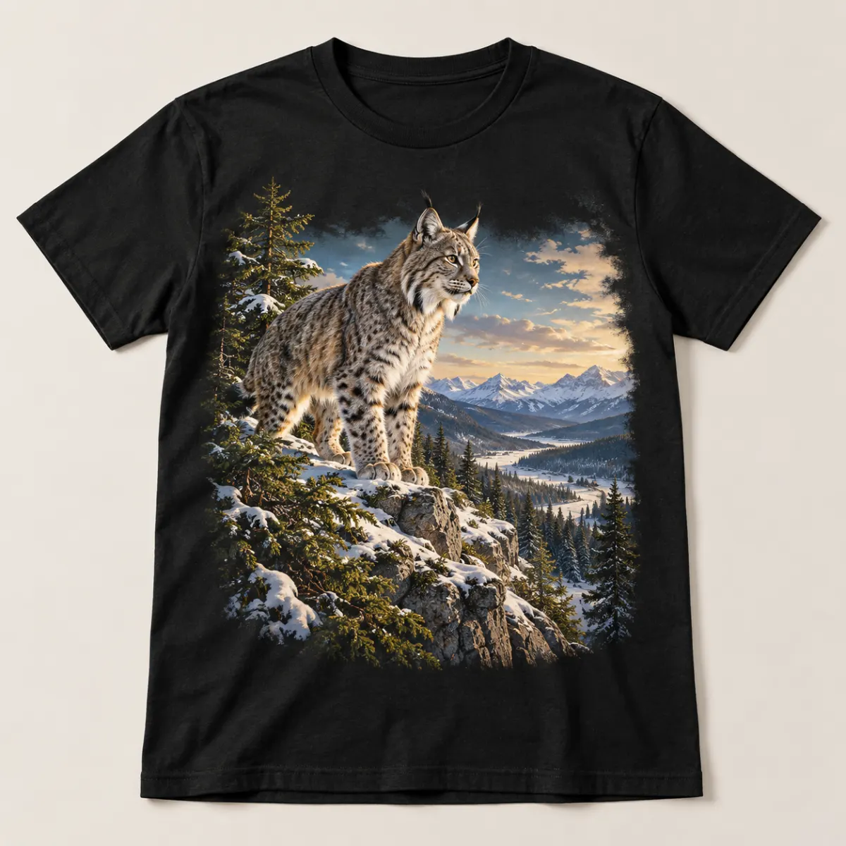 Cedar Ridge Lynx Graphic T-Shirt — main — AI design mockup
