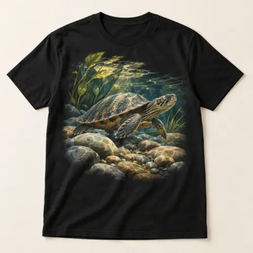 Riverstone Turtle Graphic T-Shirt — main — AI design mockup