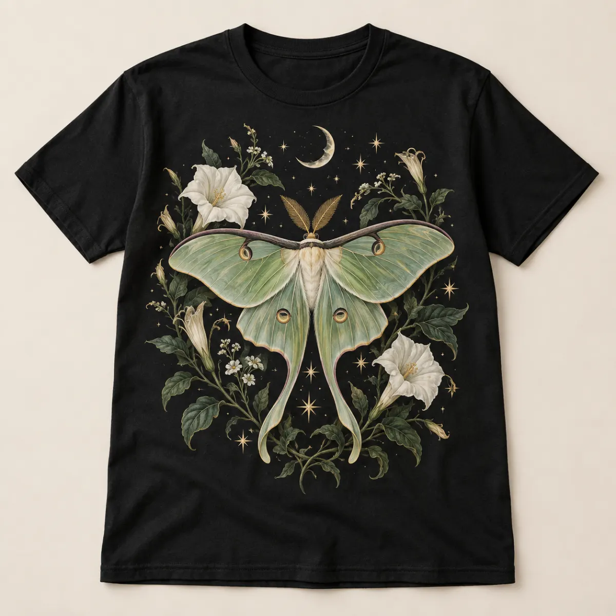 Night Garden Moth Graphic T-Shirt — main — AI design mockup