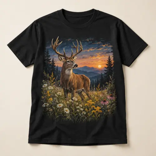 Meadow Spirit Deer Graphic T-Shirt — main — AI design mockup