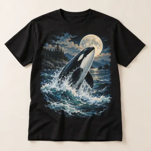 Ocean Wind Orca Graphic T-Shirt — main — AI design mockup