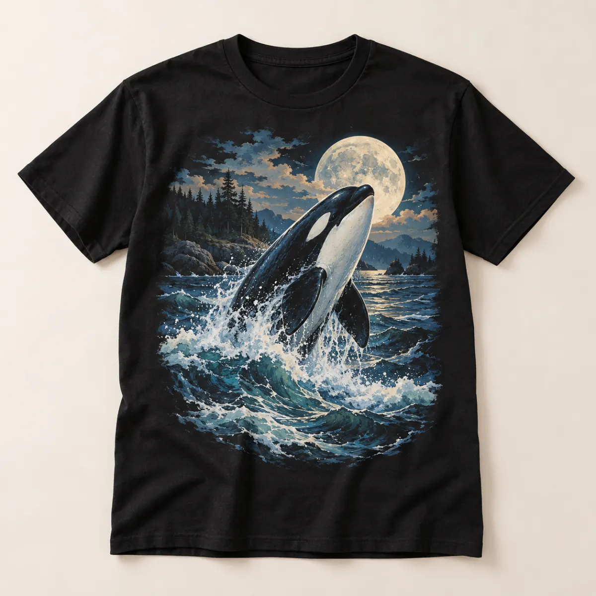 Ocean Wind Orca Graphic T-Shirt — main — AI design mockup