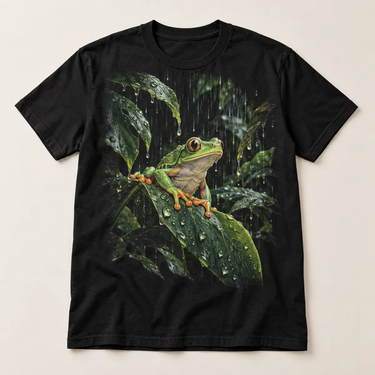 Rain Song Frog Graphic T-Shirt — main — AI design mockup