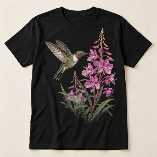 Fireweed Hummingbird Graphic T-Shirt — main — AI design mockup