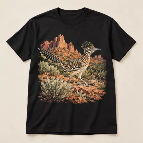 Red Rock Roadrunner Graphic T-Shirt — main — AI design mockup