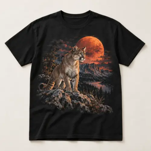 Ember Moon Cougar Graphic T-Shirt — main — AI design mockup