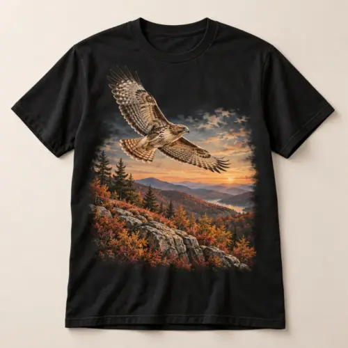 Autumn Ridge Hawk Graphic T-Shirt — main — AI design mockup
