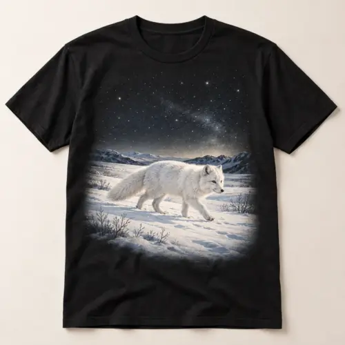 Snowfield Arctic Fox Graphic T-Shirt — main — AI design mockup