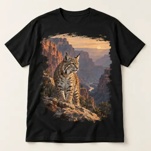 Canyon Echo Bobcat Graphic T-Shirt — main — AI design mockup