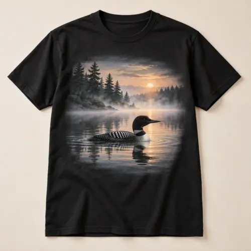 Lake Mist Loon Graphic T-Shirt — main — AI design mockup