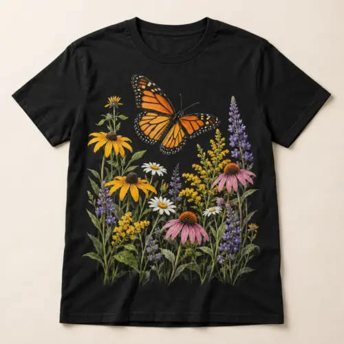 Wildflower Monarch Graphic T-Shirt — main — AI design mockup